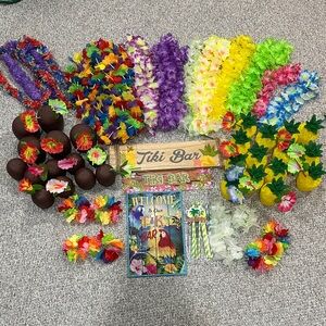 Tropical Tiki Bar Party Set with Multicolor Leis